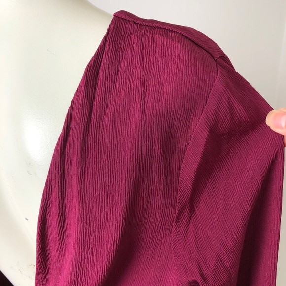 Massimo Dutti Red Burgundy Open Back Bow Crumpled Crepe Shift Dress Size 6 - Picture 9 of 14